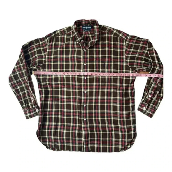 RALPH LAUREN Vtg 80's MCMEEL Brown Red Green Plaid Long Sleeve Button Down - Picture 6 of 12
